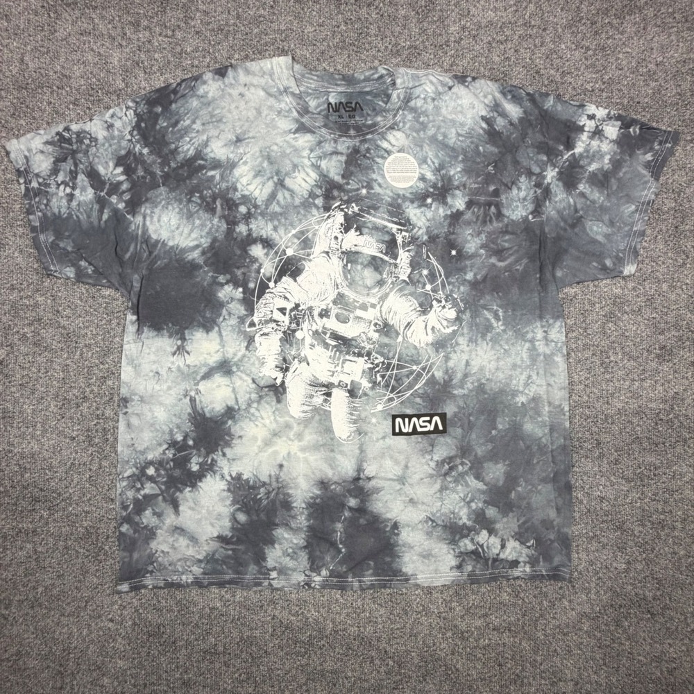 NASA Astronaut Graphic Tie Dye T-Shirt Mens‎ XL Grey White Space Tee NEW